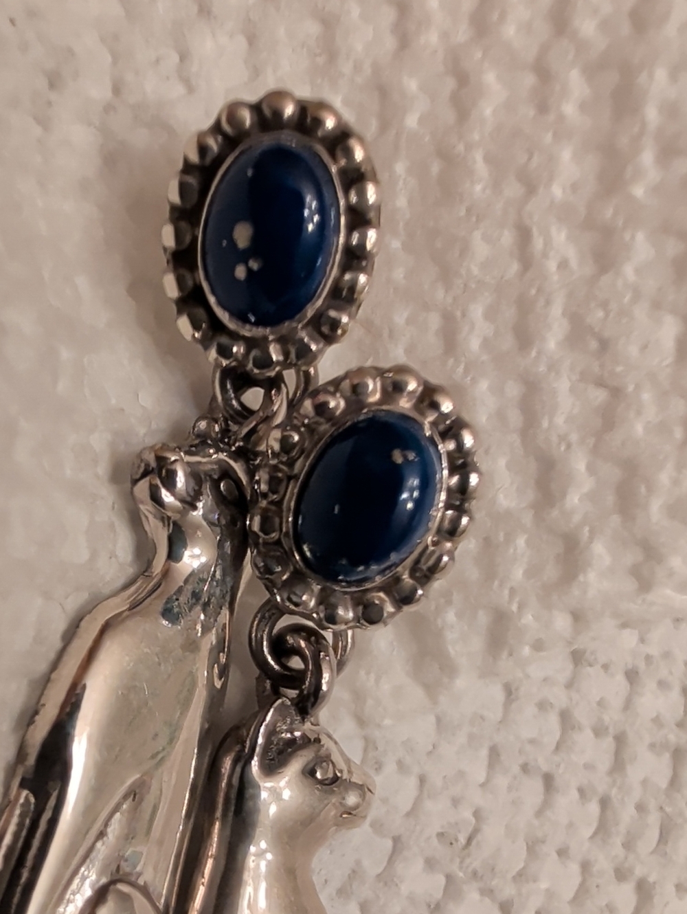 Sterling Silver Cat Dangle Earrings with Blue Stone - Picture 8 of 8